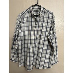 Mens Covington Large Navy Cream Plaid Button Down Collar Dress Shirt‎